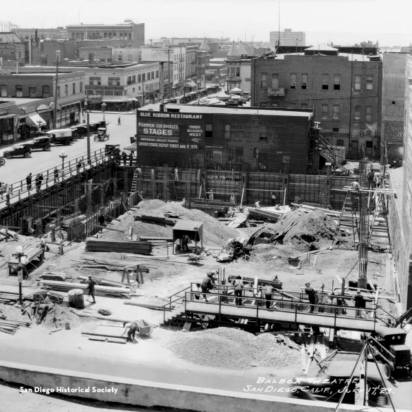 1920s Balboa Theater early phases of construction showing the theater footprint.